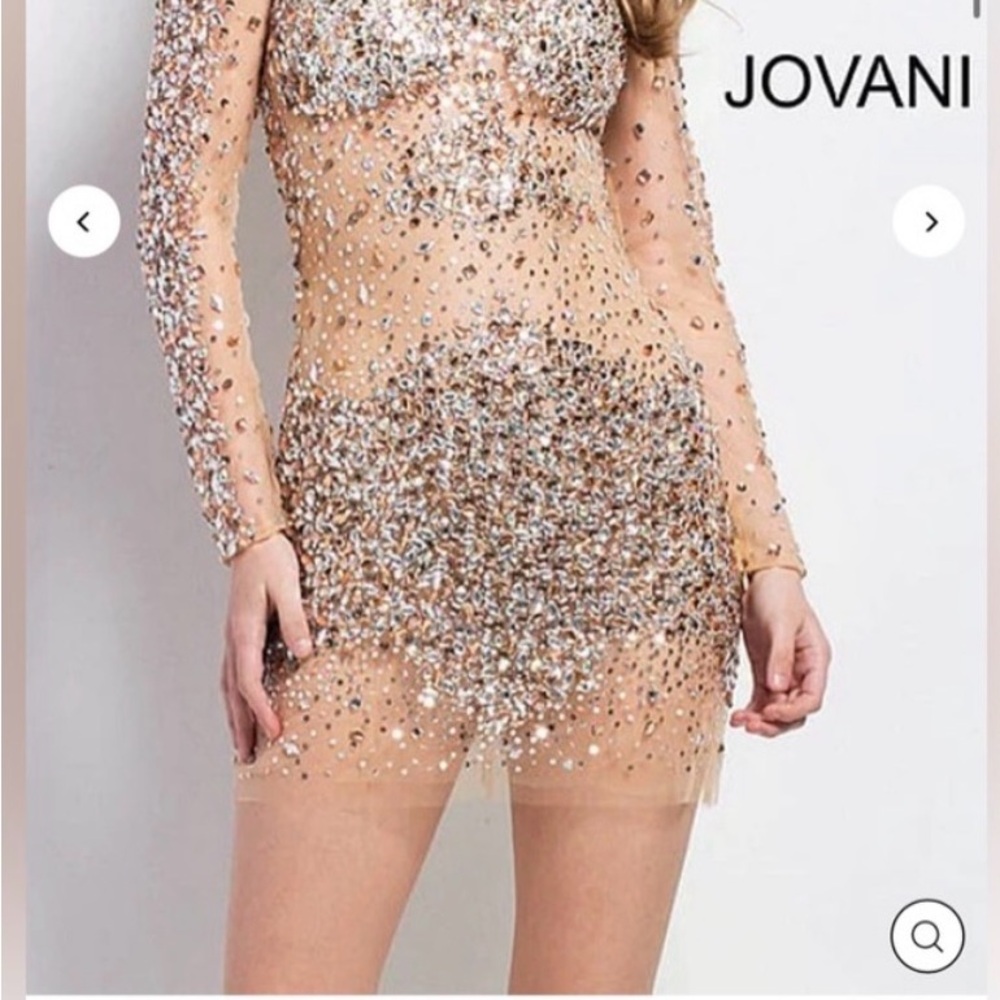 Jovani Nude Crystal-Embellished Sheer Mini Dress Size 2